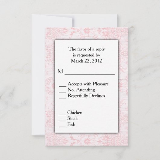 Roze Damask RSVP met menukeuze (Voorkant)