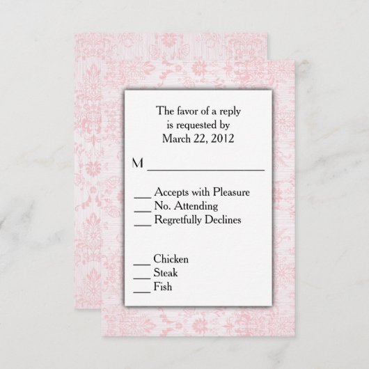 Roze Damask RSVP met menukeuze (Voorkant / Achterkant)