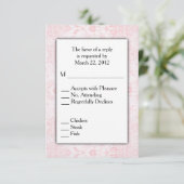 Roze Damask RSVP met menukeuze Kaartje (Staand voorkant)