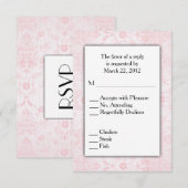 Roze Damask RSVP met menukeuze Kaartje (Voorkant / Achterkant)