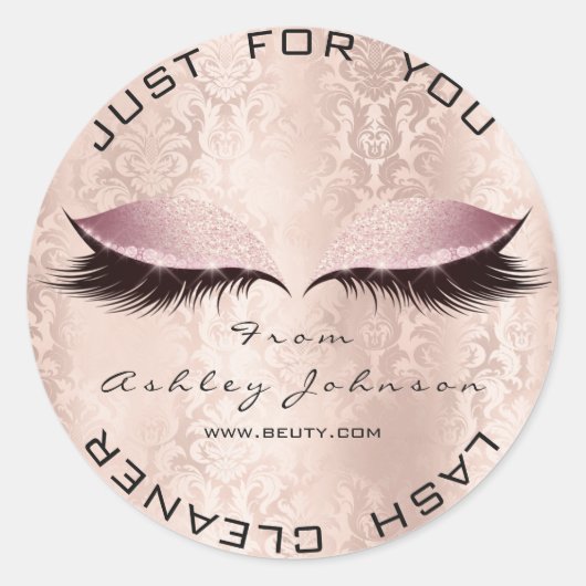 Roze Damask Salon Glitter SPA Makeup Lash Cleaner Ronde Sticker (Voorkant)