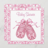 Roze Damask Satijn Booties Baby Meisje Douche Kaart (Voorkant / Achterkant)