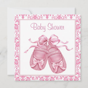 Roze Damask Satijn Booties Baby Meisje Douche Kaart