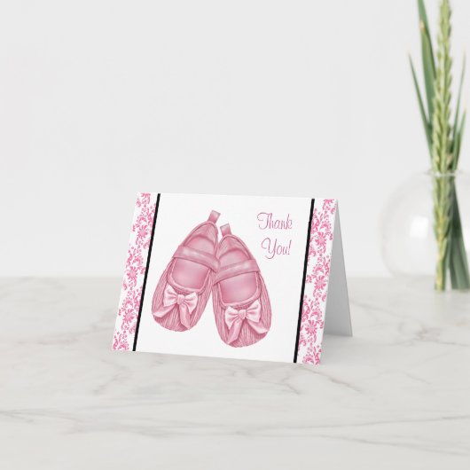 Roze Damask Satin Booties Baby Girl Bedankt (Voorkant)