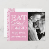 Roze Damask Save the Date Aankondigingskaart (Voorkant / Achterkant)