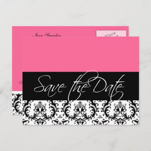 Roze Damask Save the Date Briefkaarten Wedding (Voorkant / Achterkant)
