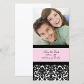 Roze Damask Save the Date Huwelijksfotokaarten (Voorkant / Achterkant)