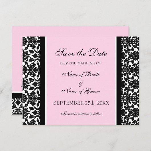 Roze Damask Save the Date Wedding Briefkaarten (Voorkant / Achterkant)