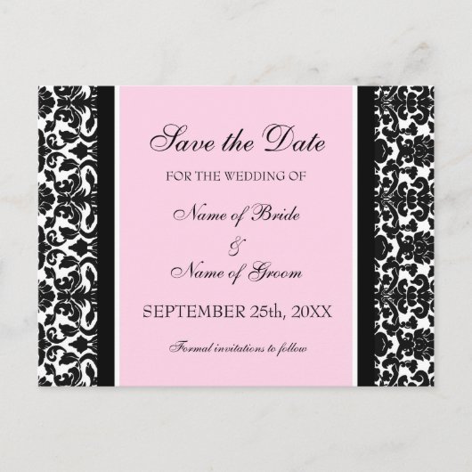 Roze Damask Save the Date Wedding Briefkaarten (Voorkant)