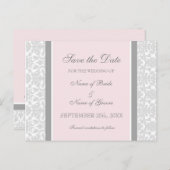 Roze Damask Save the Date Wedding Briefkaarten (Voorkant / Achterkant)