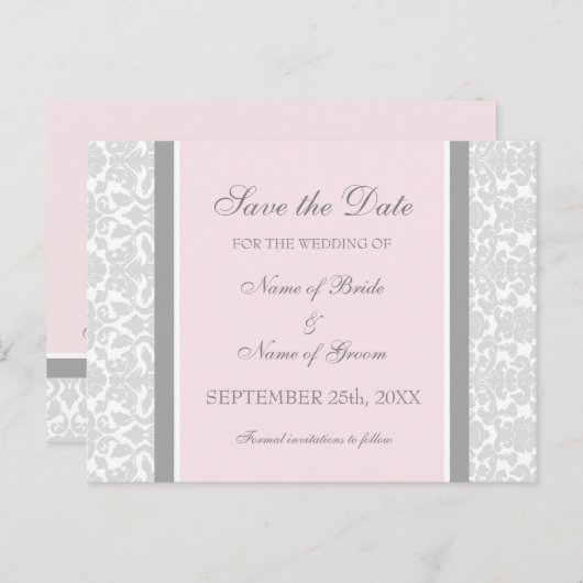 Roze Damask Save the Date Wedding Briefkaarten (Voorkant / Achterkant)