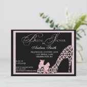 Roze Damask-schoenenbridal Shower-uitnodiging Kaart (Staand voorkant)