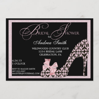 Roze Damask-schoenenbridal Shower-uitnodiging Kaart