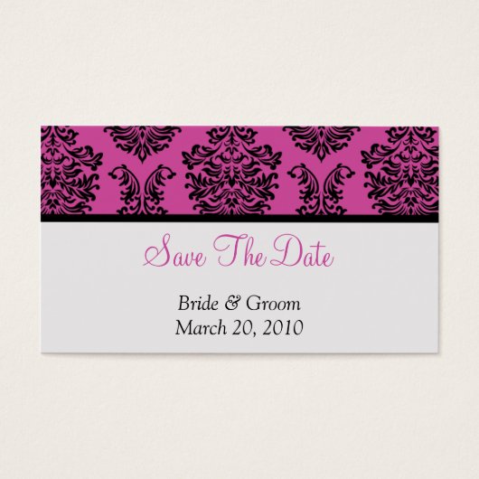 Roze Damask Sla de datum op Visitekaartjes (Voorkant)