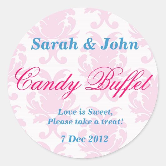 Roze damask Snoep Buffet Sticker (Voorkant)