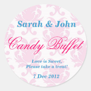 Roze damask Snoep Buffet Sticker