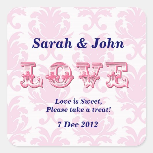 Roze damask Snoep Buffet Sticker (Voorkant)