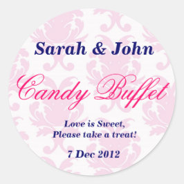 Roze damask Snoep Buffet Sticker