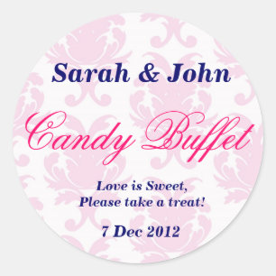 Roze  damask Snoep Buffet Sticker
