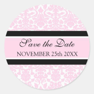 Roze Damask sparen de Date Envelope Seal Ronde Sticker