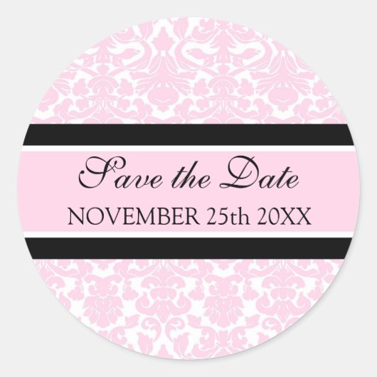 Roze Damask sparen de Date Envelope Seal Ronde Sticker (Voorkant)