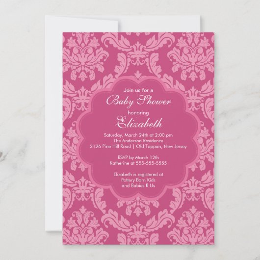  Roze Damask Spring Baby shower Uitnodiging (Voorkant)
