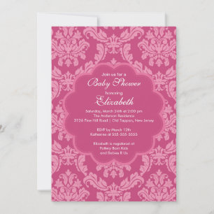 Roze Damask Spring Baby shower Uitnodiging