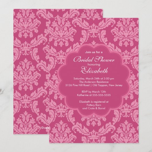  roze Damask Spring Bridal Shower Invitation Kaart (Voorkant / Achterkant)