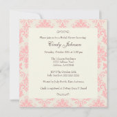 Roze Damask & Stripe Bridal Shower Invitation Kaart (Achterkant)