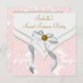 Roze Damask Sweet 16 Party Kaart (Voorkant / Achterkant)