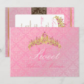 Roze Damask Sweet 16/ tiara/ uitnodigingen (Voorkant / Achterkant)