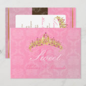 Roze Damask Sweet 16/ tiara/ uitnodigingen (Voorkant / Achterkant)