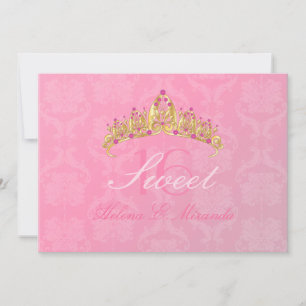 Roze Damask Sweet 16/tiara/uitnodigingen Kaart