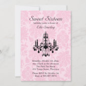 Roze Damask Sweet Sixteen Birthday Uitnodiging (Voorkant)