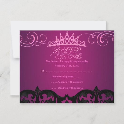 Roze Damask & Swirl Verjaardag RSVP-kaart RSVP Kaartje (Voorkant)