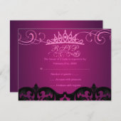 Roze Damask & Swirl Verjaardag RSVP-kaart RSVP Kaartje (Voorkant / Achterkant)