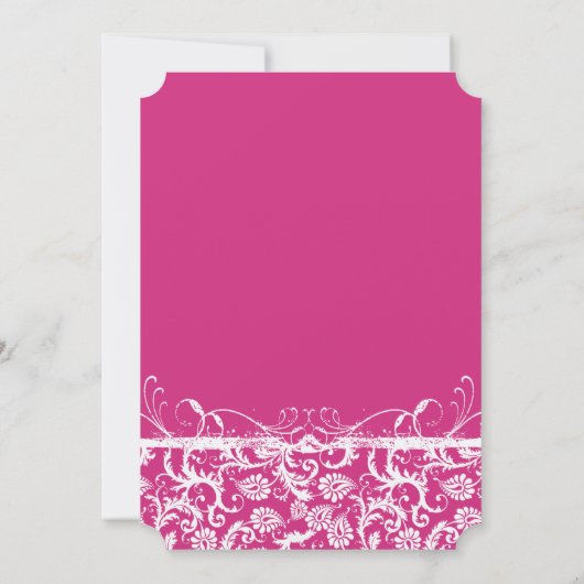 Roze Damask Swirls Wedding Invitation Kaart (Achterkant)