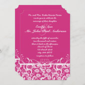 Roze Damask Swirls Wedding Invitation Kaart (Voorkant / Achterkant)