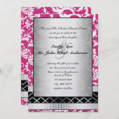 Roze Damask Swirls Wedding Invitation Kaart (Voorkant / Achterkant)