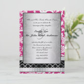 Roze Damask Swirls Wedding Invitation Kaart (Staand voorkant)