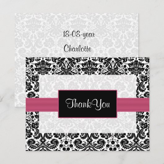 roze damask ThankYou Kaarten (Voorkant / Achterkant)