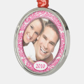 Roze Damask Tortelduifjes Fotokerstversiering Metalen Ornament (Links)