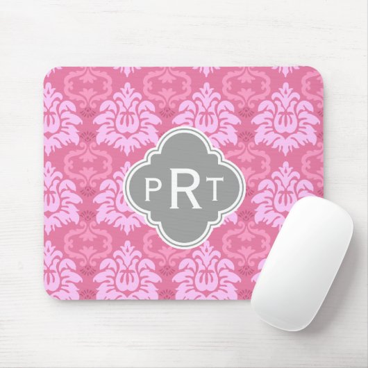 Roze Damask Trio Monogram Muismat (Met muis)