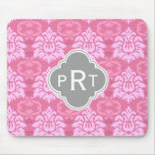 Roze Damask Trio Monogram Muismat (Voorkant)