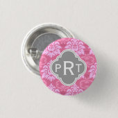 Roze Damask Trio Monogram Ronde Button 3,2 Cm (Voorkant /achterkant)