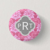 Roze Damask Trio Monogram Ronde Button 3,2 Cm (Voorkant)