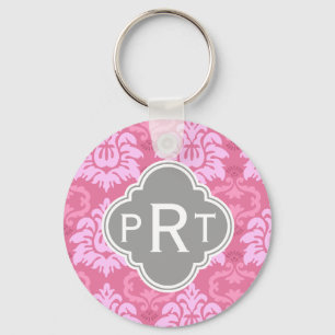 Roze Damask Trio Monogram Sleutelhanger