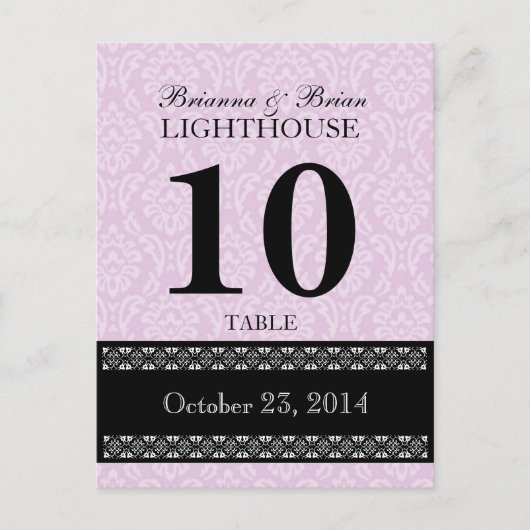 Roze Damask Trouwtafel Nummer Kaart Receptie (Voorkant)