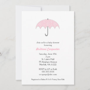 Roze Damask Umbrella Baby shower Invites Kaart