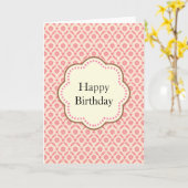 Roze Damask Verjaardag Kaart (Gele Bloem)